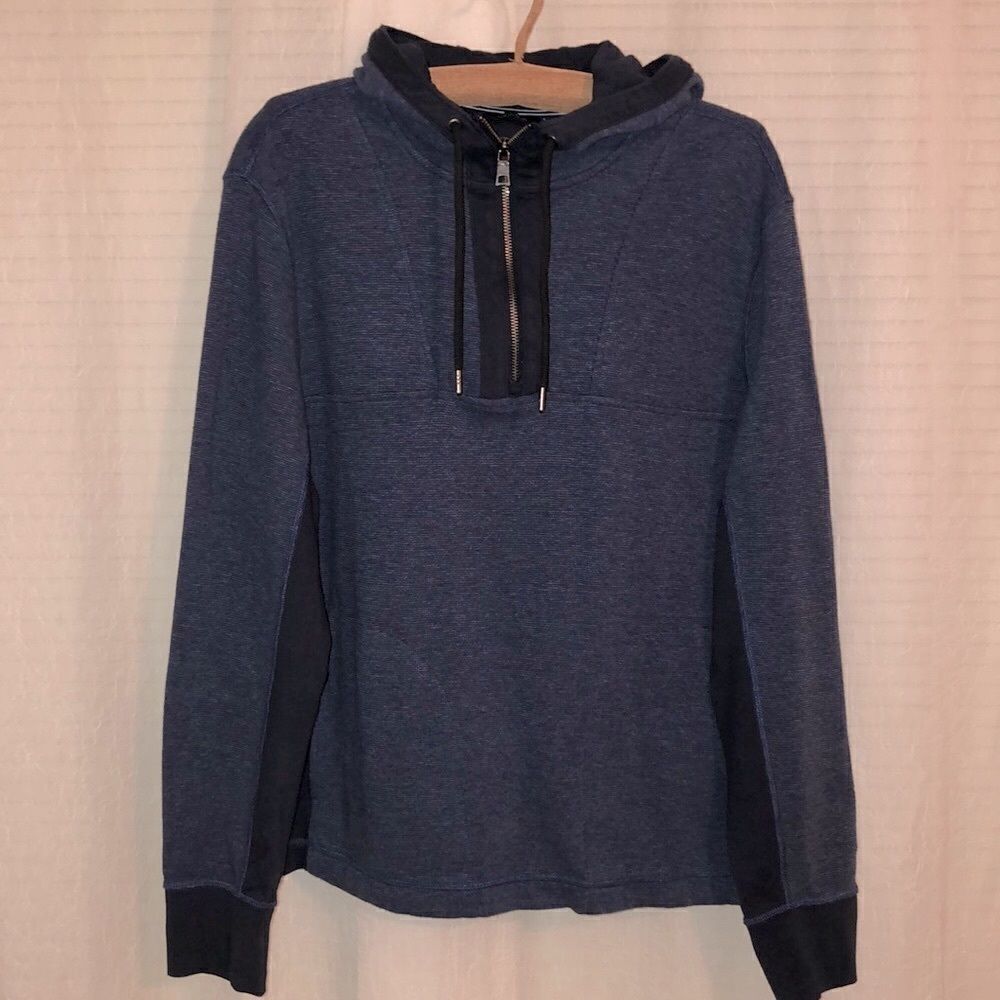 Nautica L Navy Double Layer Knit Quarter Zip Navy 💯 Cotton  Hoodie